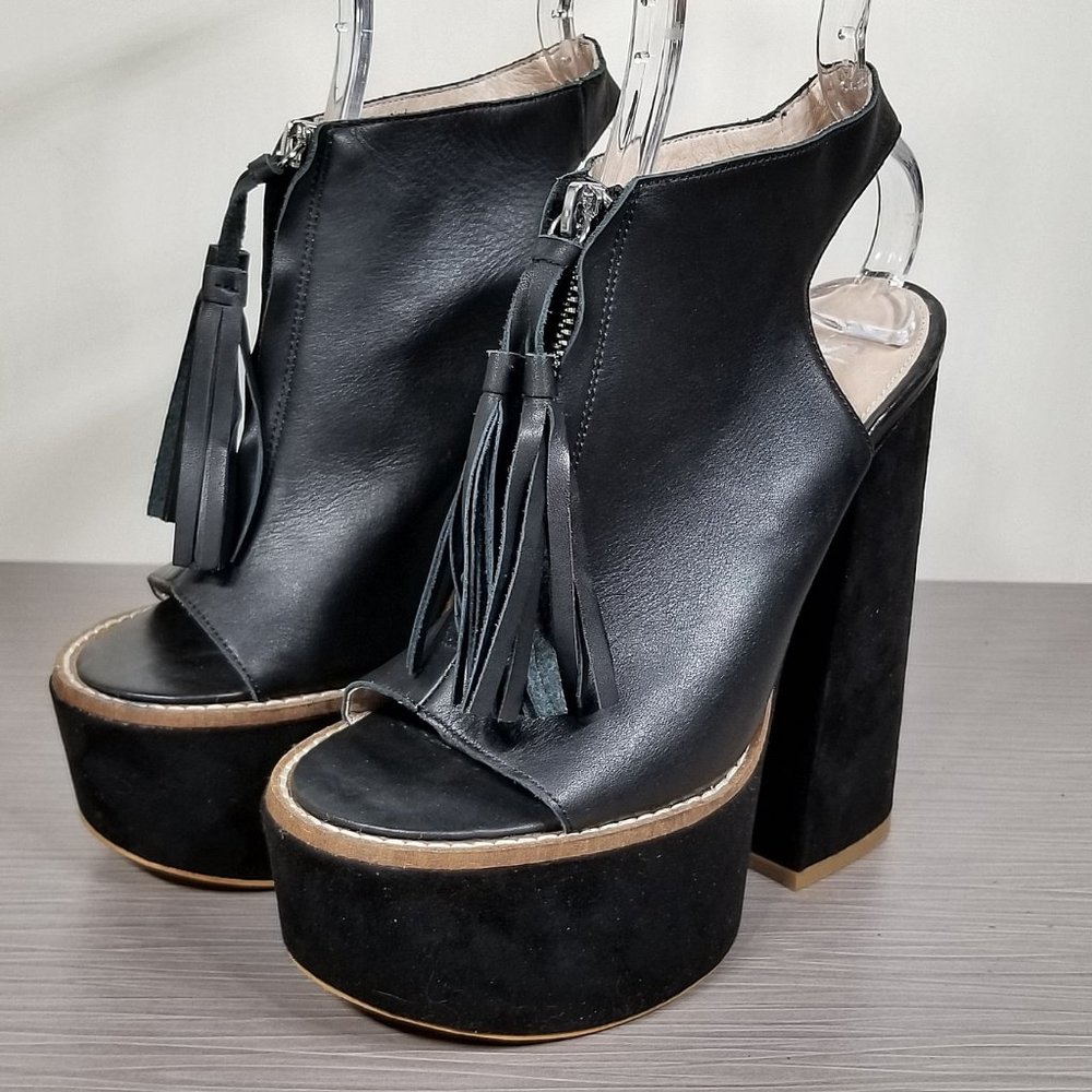 Shellys London 'Zap' Platform Sandal, Black Leather, Women's Size 7.5 US / 38
